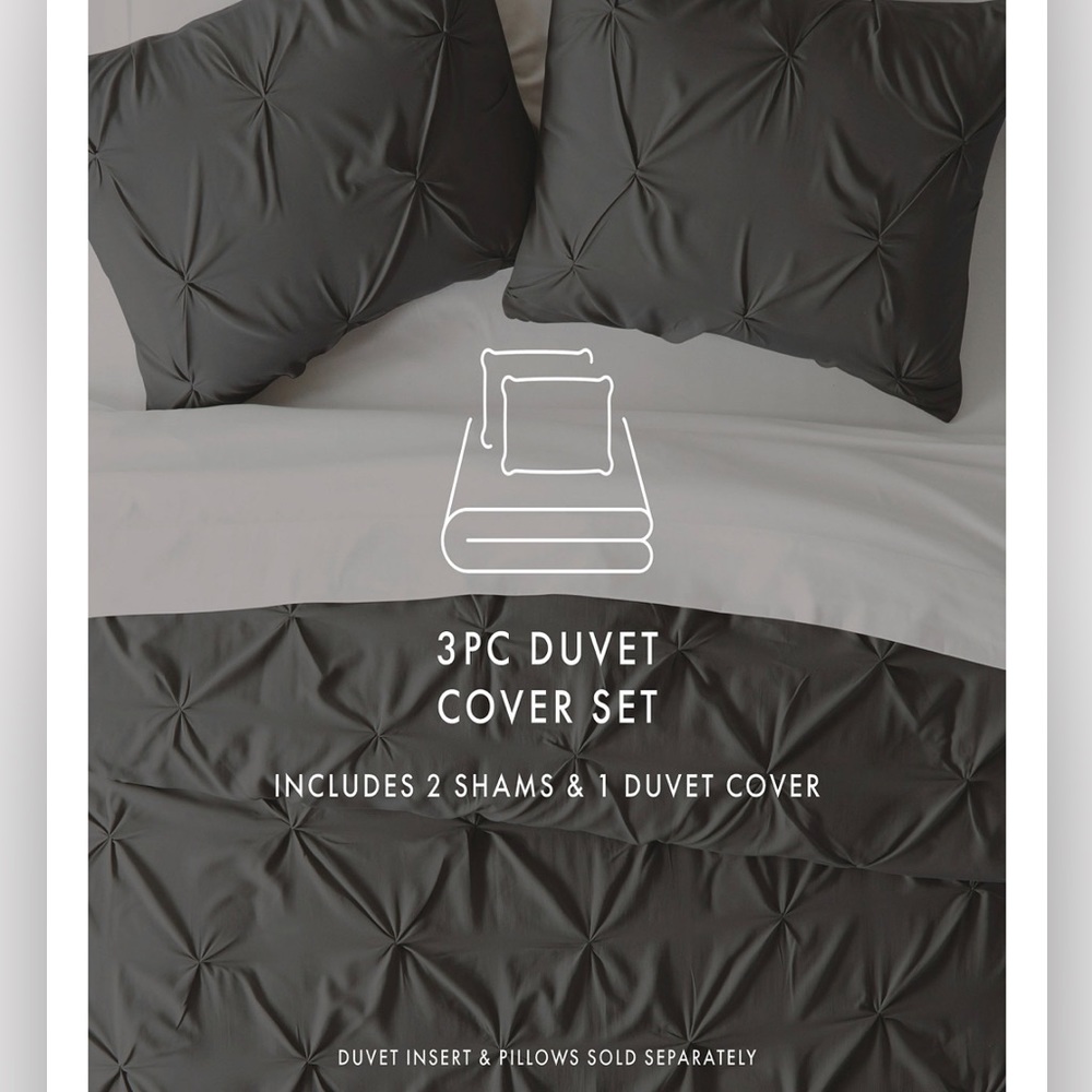 King / Cal King 3-Piece Gray Pinch Pleat Duvet Cover Set - Picture 6 of 10